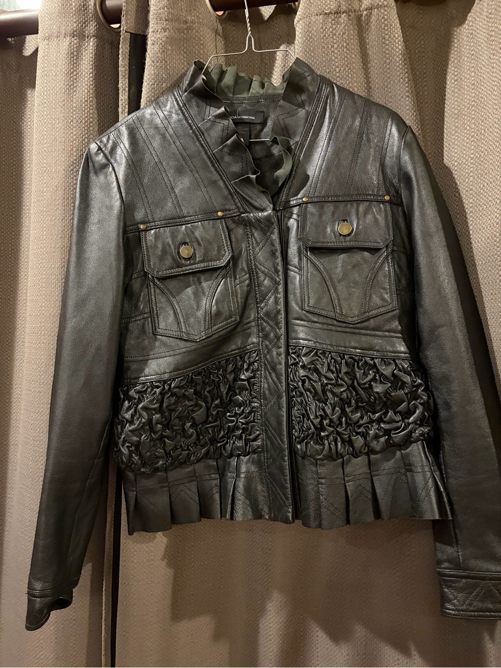 Moda International(Victoria Secret) Black Leather Ruffled Waist Jacket